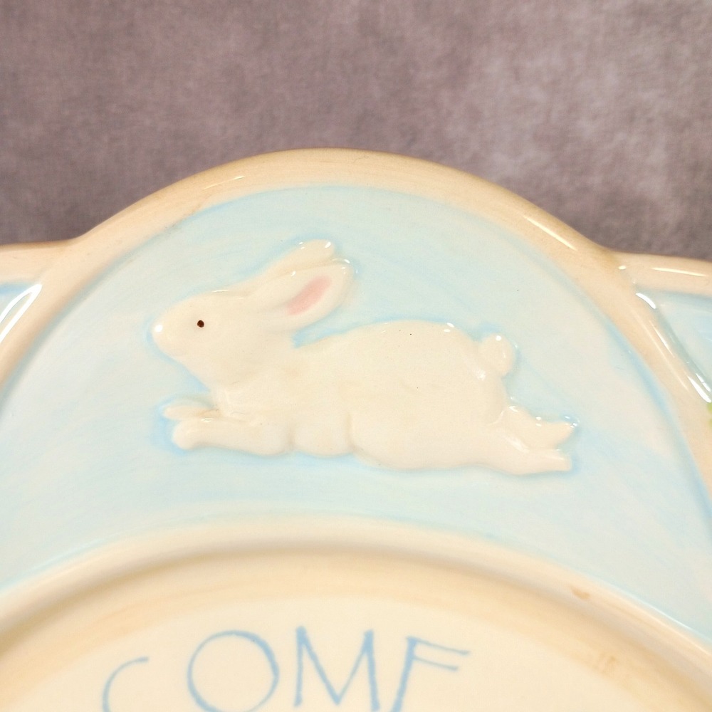 Welcome Spring Bunny Rabbit Plate Blue Green Easter Decorative Russ Berrie - Picture 4 of 7